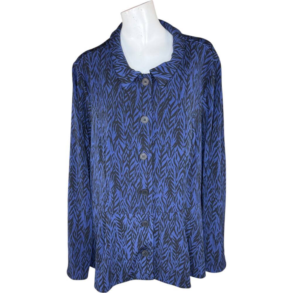 GRAVER Susan Graver Printed LK Fusion Button-Front‎ Jacket Blue DIamond 3X